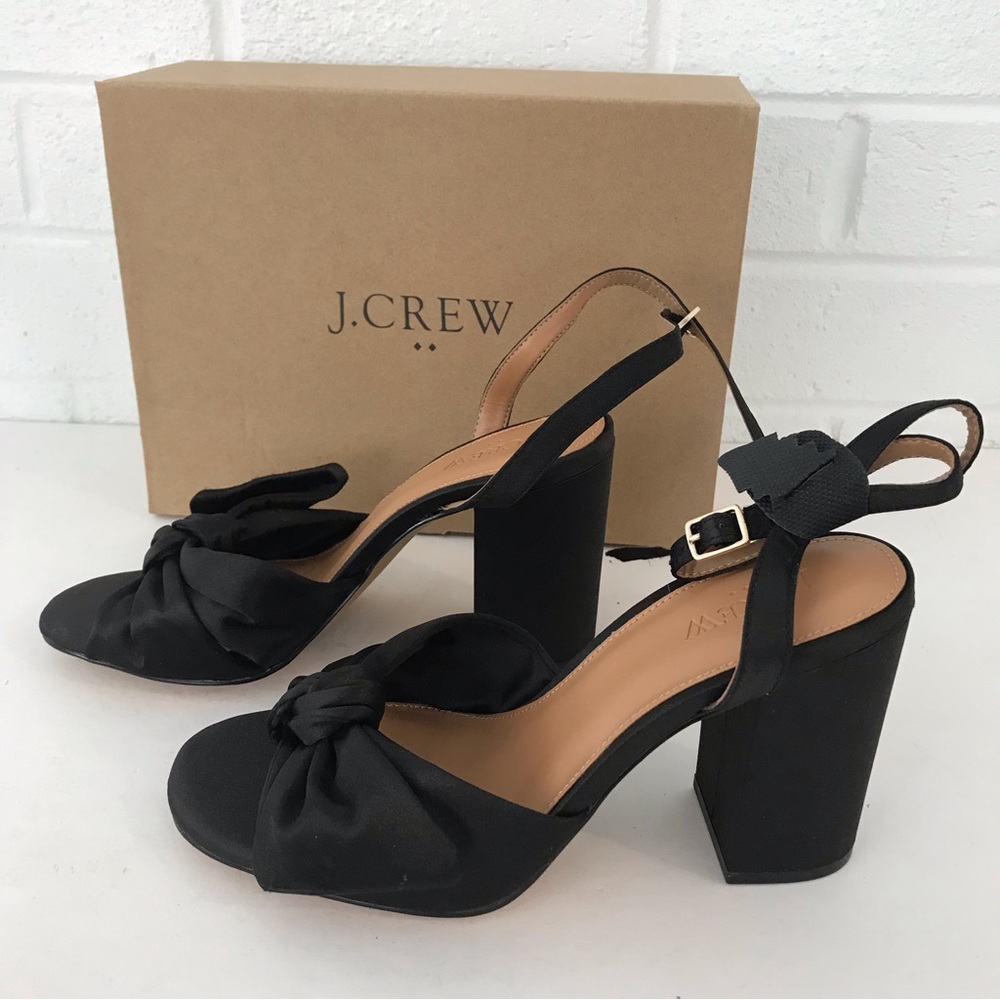 J. Crew Womens Black Sateen Knotted 3” Heel Sandals Shoes Size 8m New
